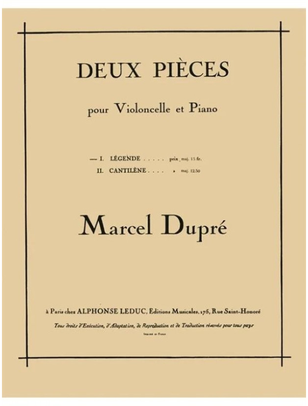 Marcel Dupré: Legende (noty na violoncello, klavír)