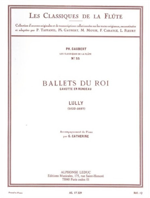 Jean-Baptiste Lully: Ballets du Roi Gavotte en Rondeau (noty na příčnou flétnu, klavír)