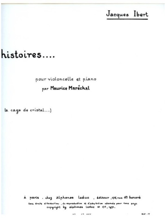 Jacques Ibert: La Cage de Cristal (noty na violoncello, klavír)