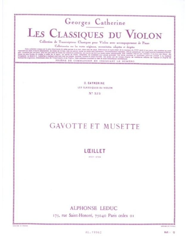 Jean-Baptiste Loeillet: Gavotte et Musette (noty na housle, klavír)