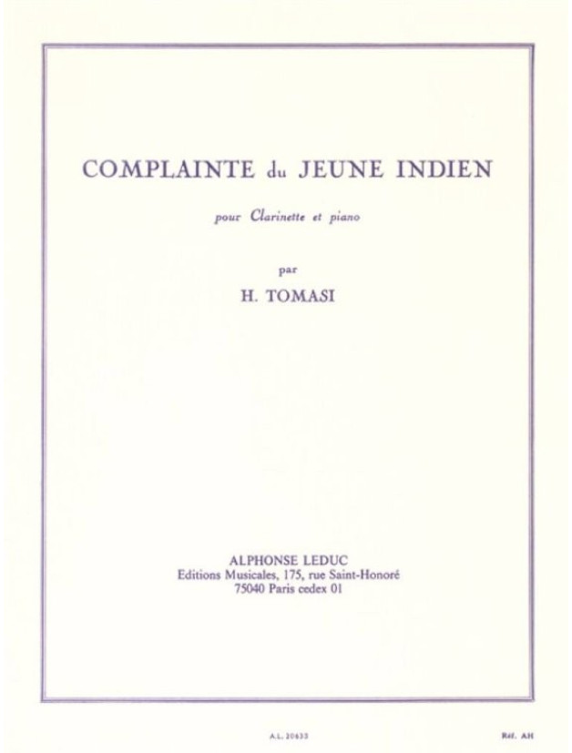 Henri Tomasi: Complainte Du Jeune Indien (noty na klarinet, klavír)