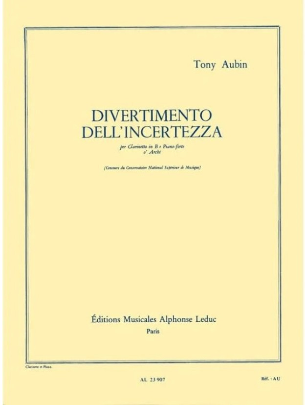 Tony Aubin: Divertimento Dell'Incertezza (noty na klarinet, klavír)