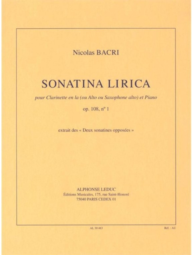 Nicolas Bacri: Sonatina Lirica Op. 108 No. 1 (noty na klarinet, klavír)