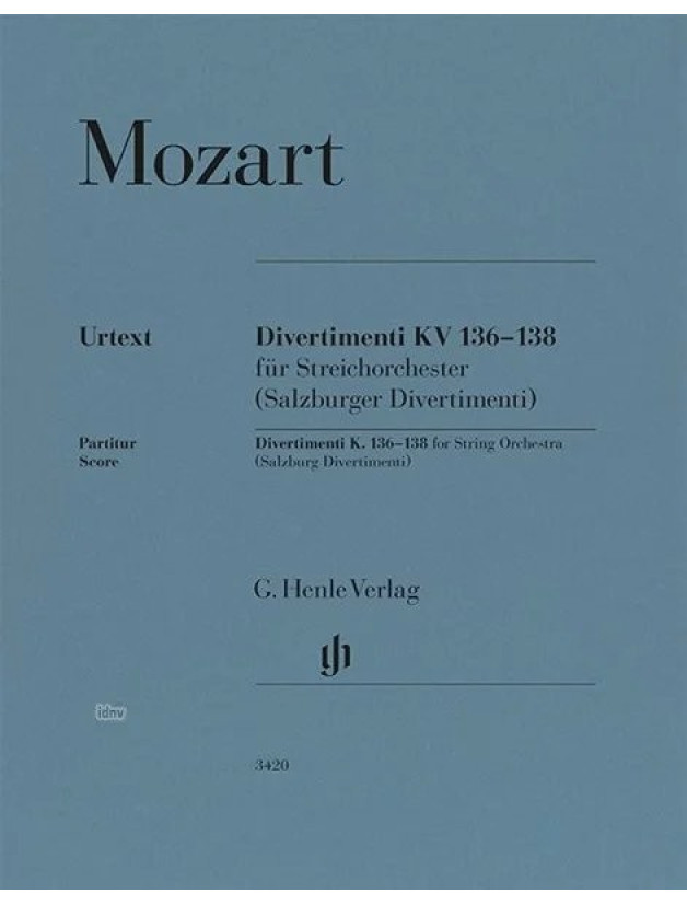 W.A. Mozart: Divertimenti KV 136-138 (noty pro smyčcový soubor, partitura)
