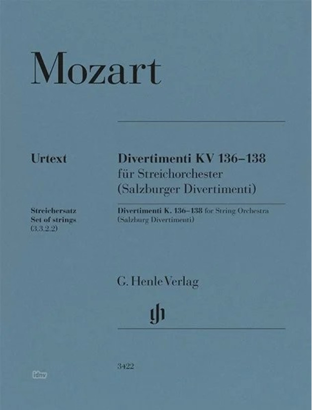 W.A. Mozart: Divertimenti KV 136-138 (noty pro smyčcový soubor, party)