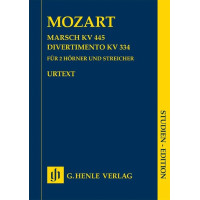 W.A. Mozart: Marsch K.445 / Divertimento K.334 (noty pro 2 lesní rohy, smyčcový soubor, studijní partitura)