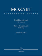 W.A. Mozart: Three Divertimenti for Strings KV 136-138  (noty, studijní partitura)