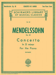 Felix Mendelssohn Bartholdy: Concerto No. 2 in D Minor, Op. 40 (noty na čtyřruční klavír)